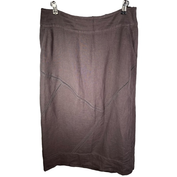 Wrap London Brown Linen Midi Skirt Large Size 12